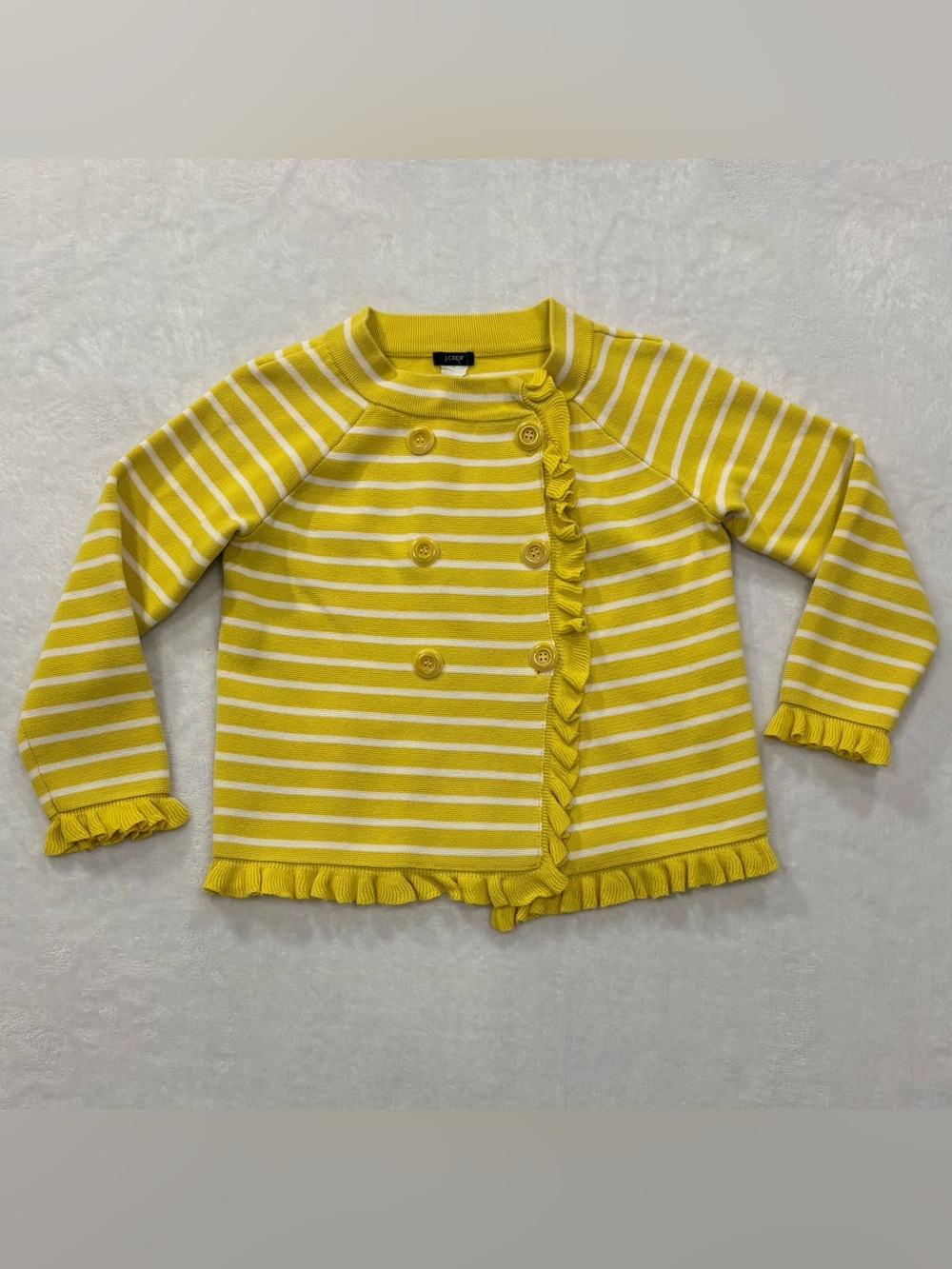 J Crew Yellow Striped Double Breasted Ruffle "Katie" Cardigan Sweater Size S